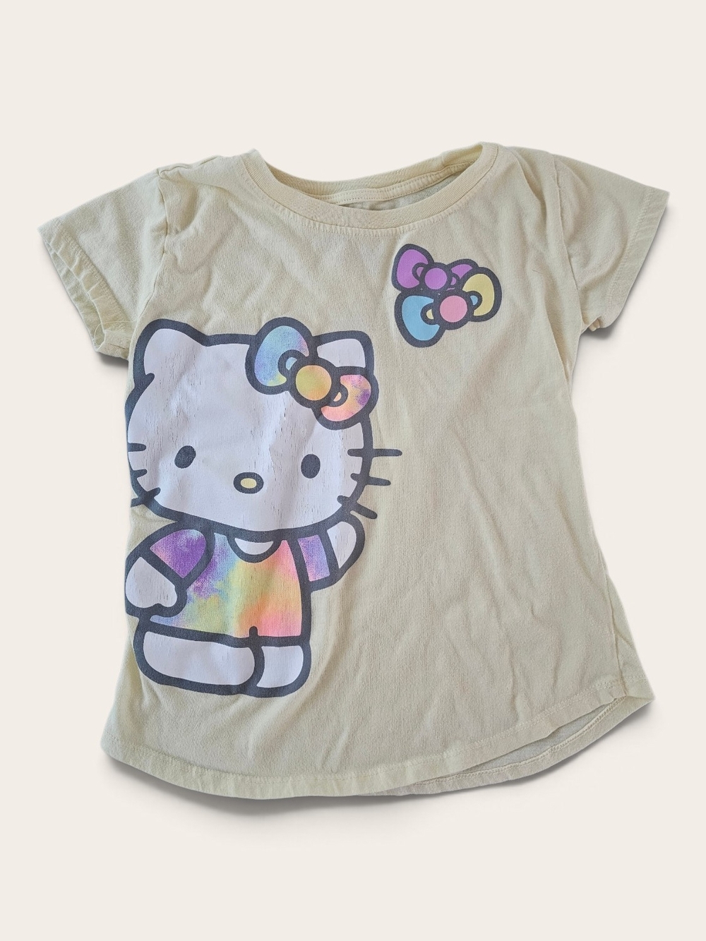 Hello Kitty Light Yellow Tee with Rainbow Bow Graphic